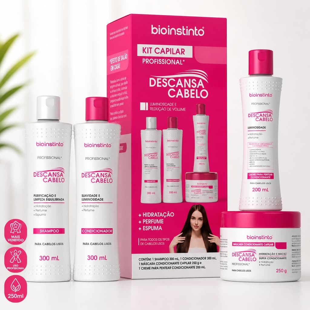 Kit Descansa Cabelo Bio Instinto Liso Intenso Hidratação Reconstrução Reparação 4 Itens