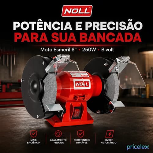 Moto Esmeril De Bancada 6 Pol 250w Rebolo Afiador Desbaste Vermelho 127/220v