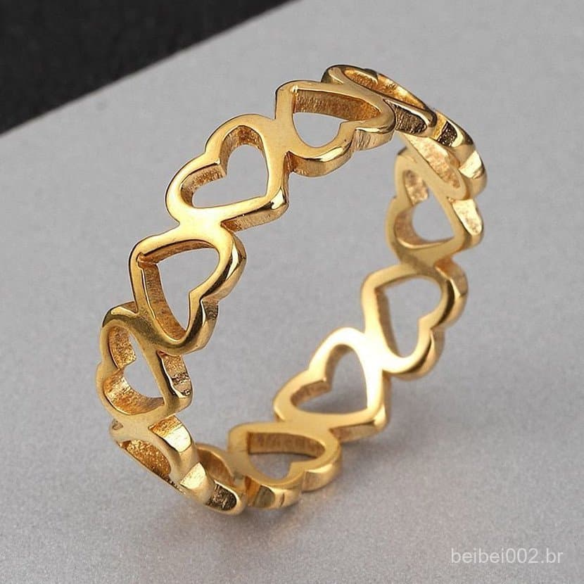 Kit Com 2 Anel 5mm Coração Invertido Vazado Tungstênio - Prata ou Banhado a Ouro, Design Moderno