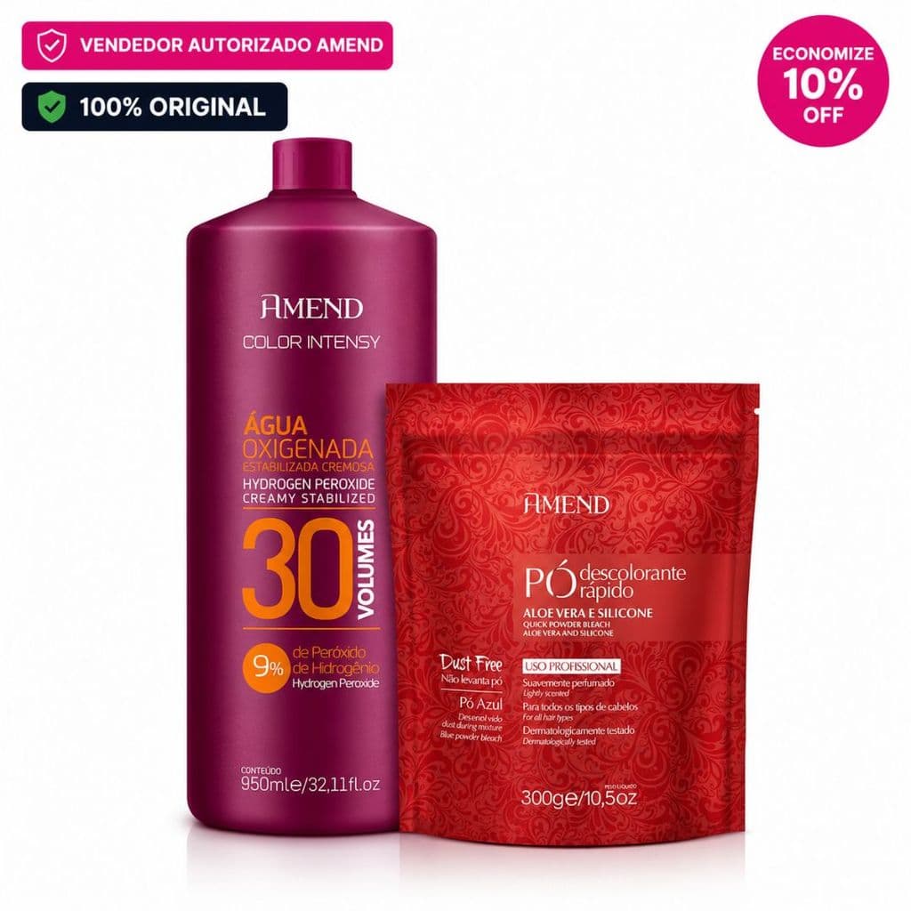 Kit Amend Água Oxigenada Color Intensy 30 volumes 950ml + Pó Descolorante Aloe Vera e Silicone 300g