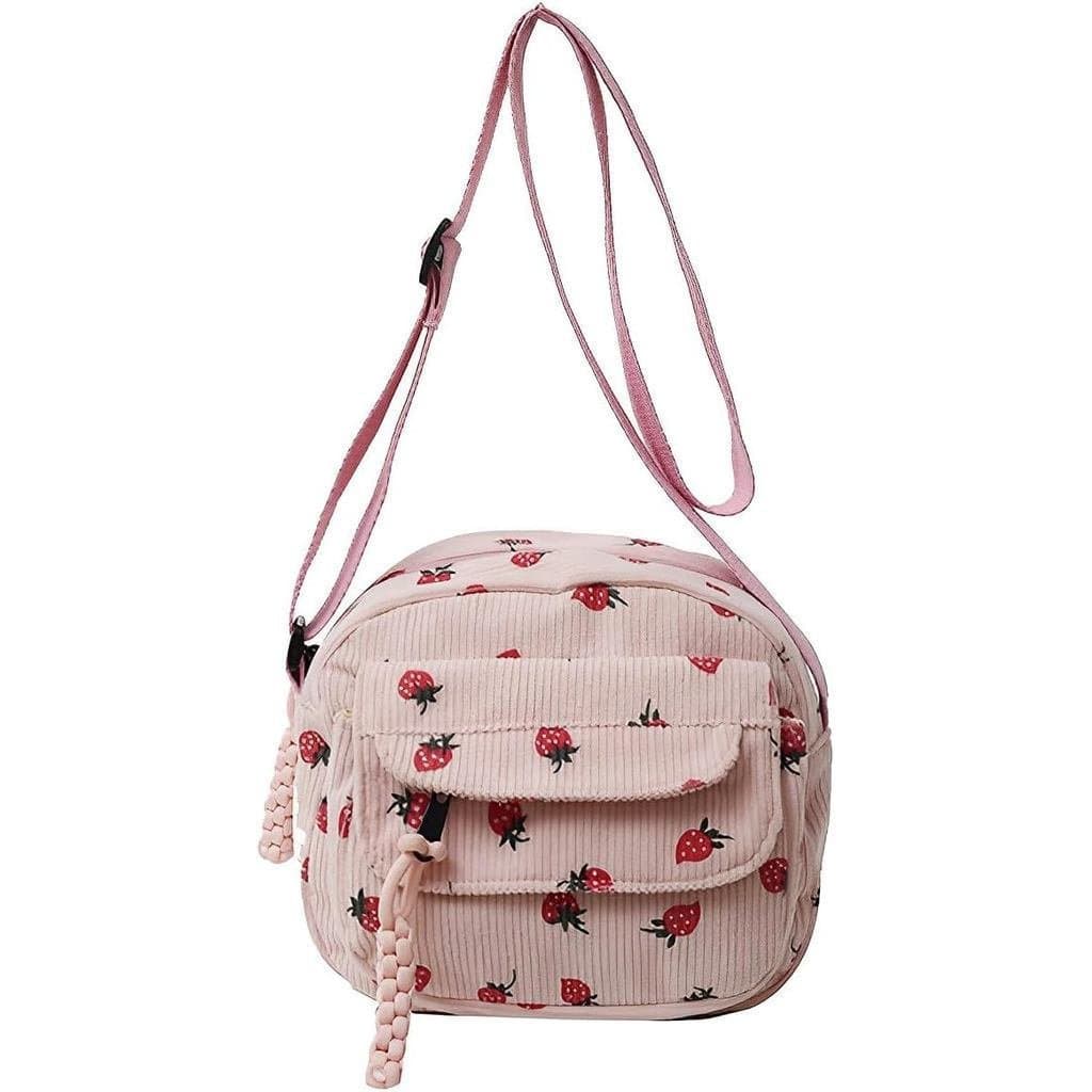 Bolsa de Morango Fofa para Mulheres, Bolsa de Corduroy, Bolsa Mensageira, Bolsas Transversais Fofas, Bolsas de Mão WRVS