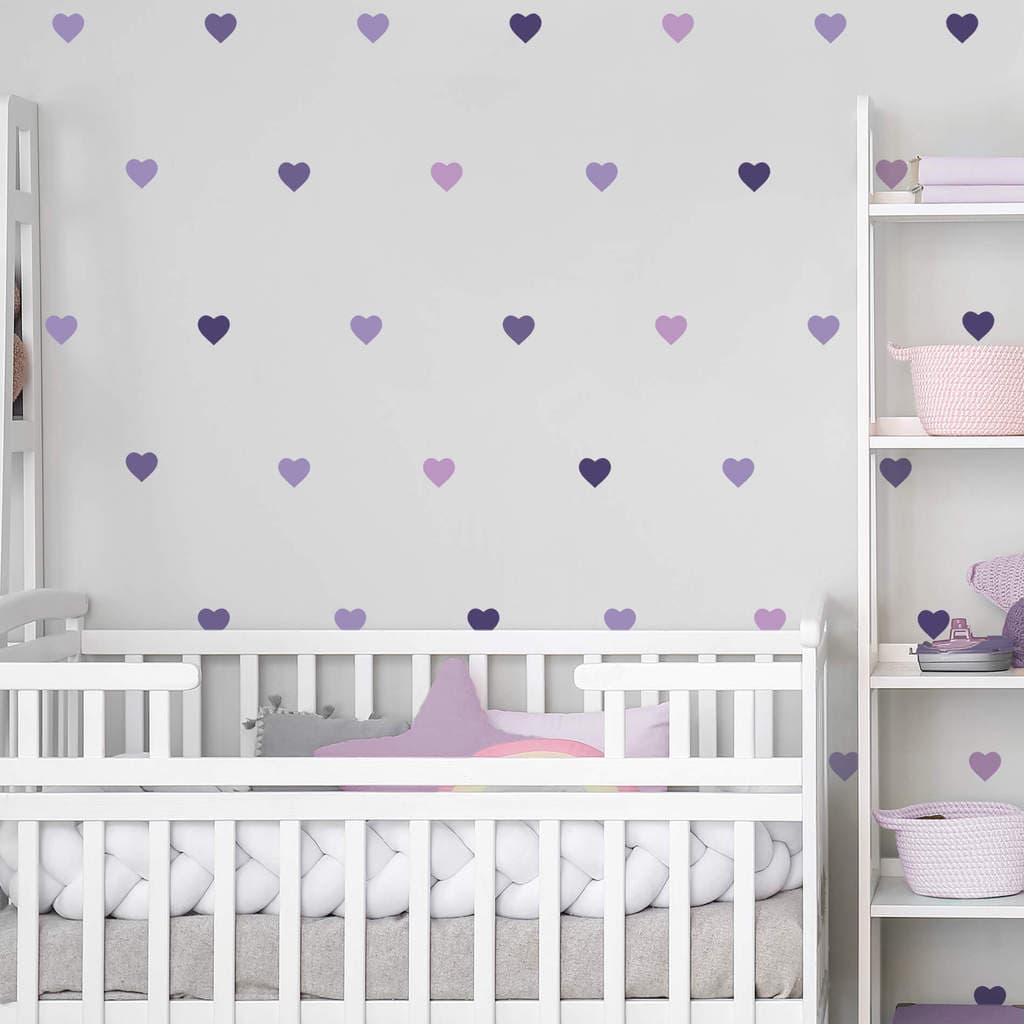 Adesivo de Parede Infantil Corações Tons de Roxo 45 Unidades