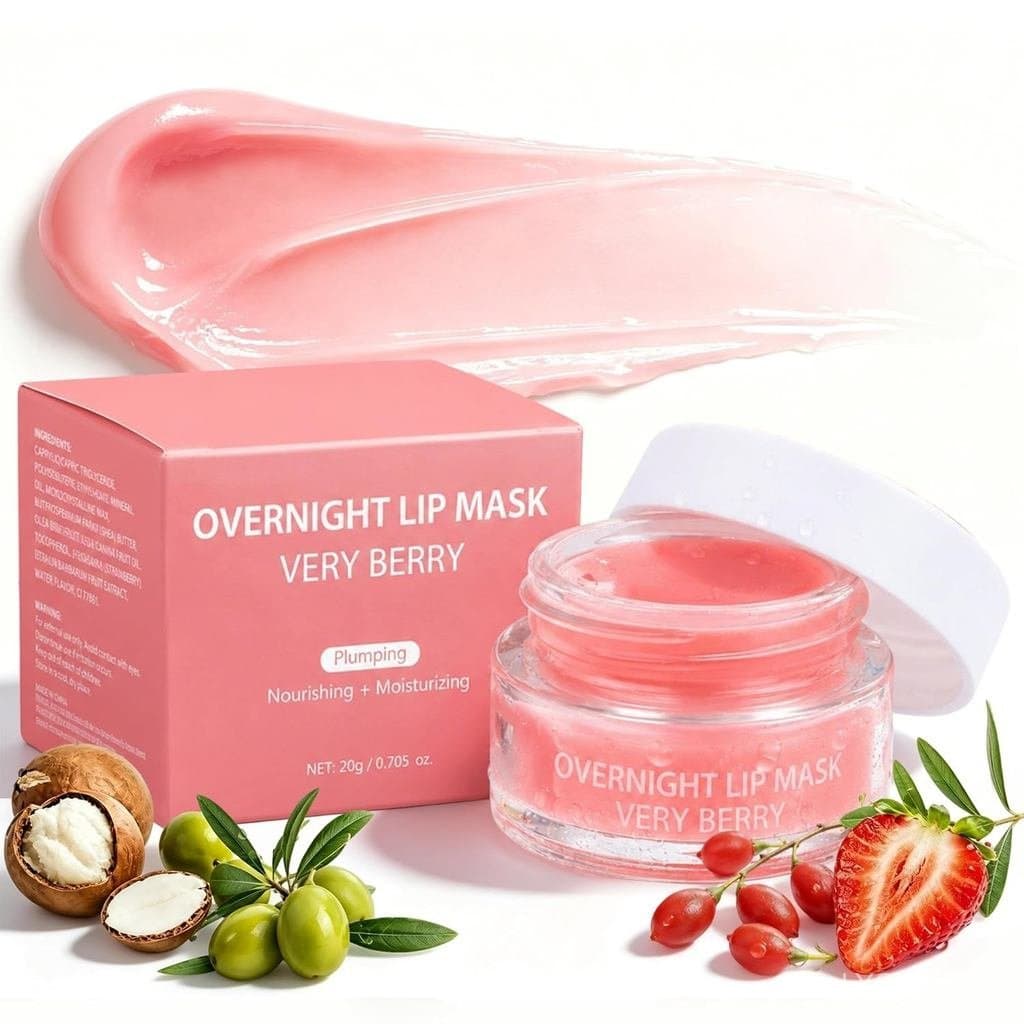 Máscara labial noturna, máscara labial noturna Very Berry, para lábios secos, bálsamo labial nutritivo com extrato veget