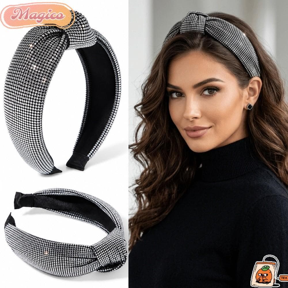 Argola De Cabelo Com Nó De Caveira MAGICO , Faixa De Cabeça Borda Larga E Diamante Completo , Super Brilhante