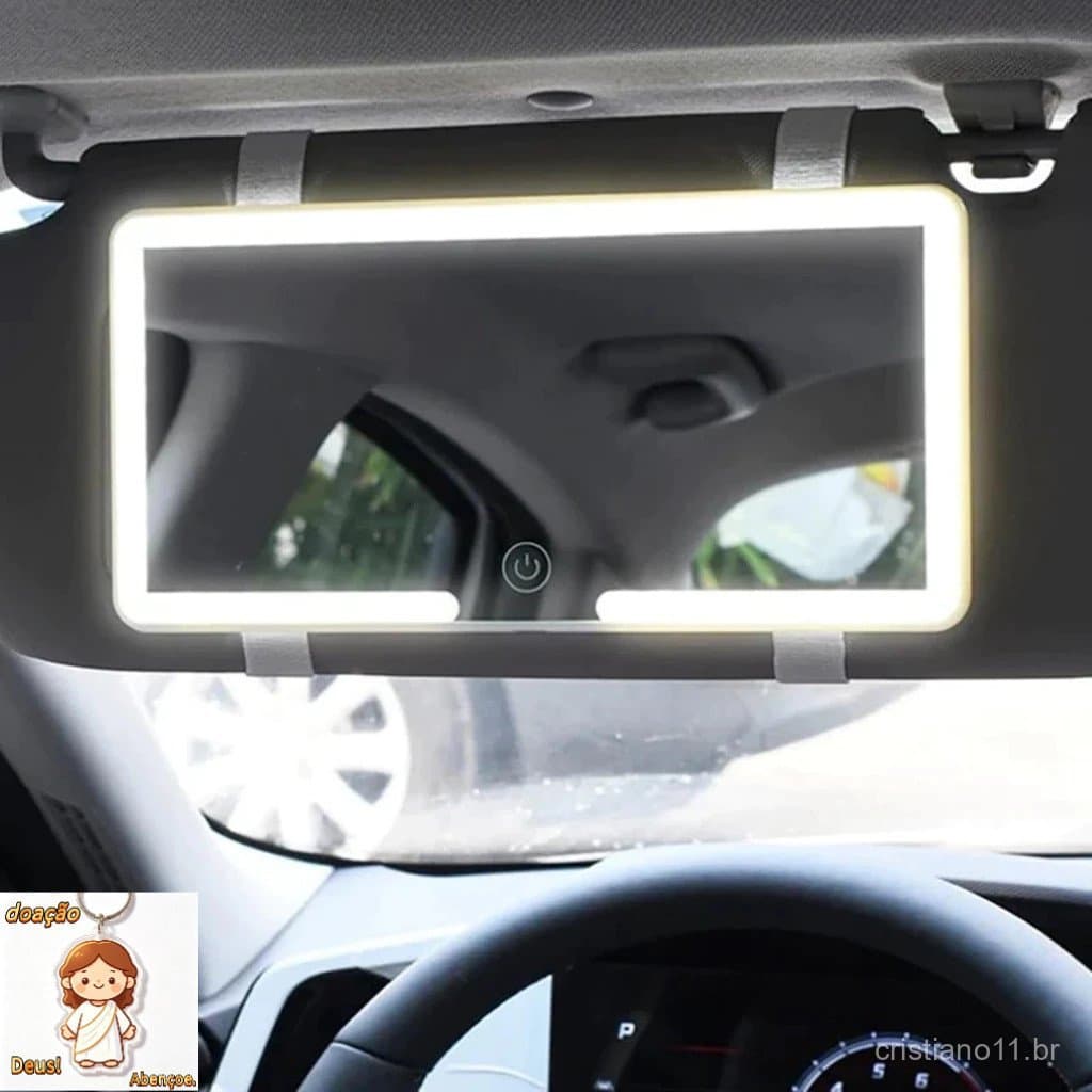 Espelho De Carro Com 3 Modos De Luz E LED Recarregável