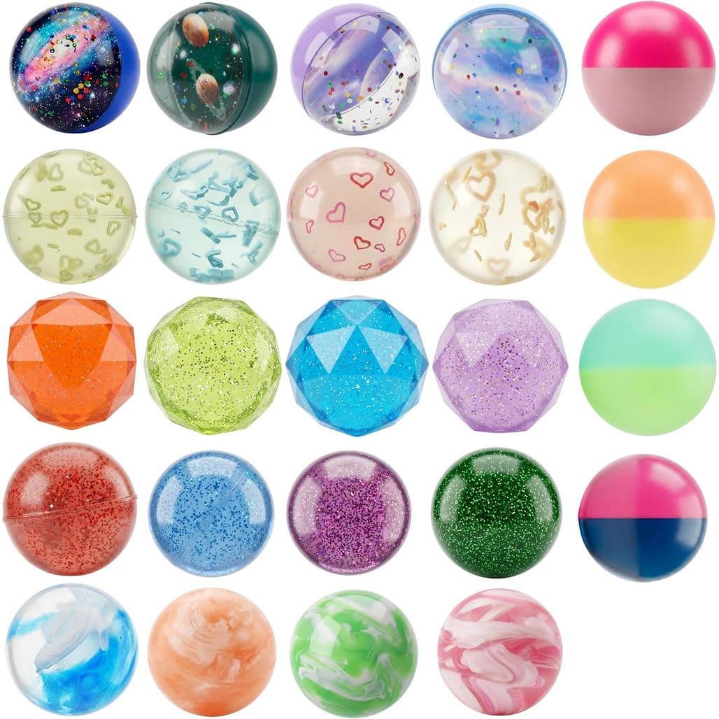24 Bolas Saltitantes para Crianças, Tamanho 32mm (1,26 Polegadas), Bolas de Borracha de Alto Rebote com 6 Designs Multic