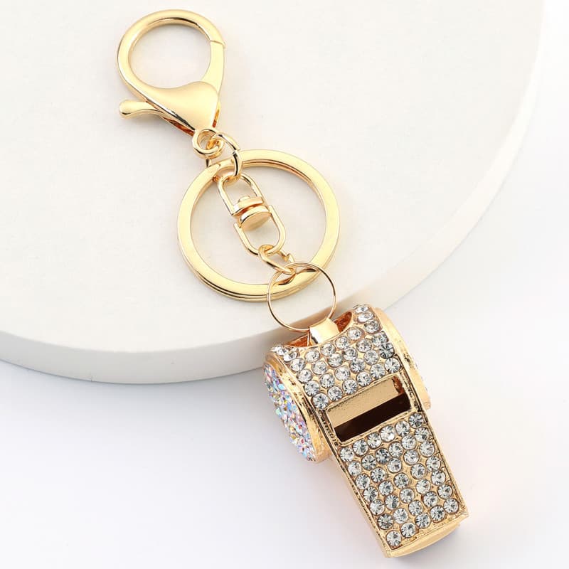 Chaveiro de apito duplo de strass | Pingente de carro de cristal brilhante, chaveiro de apito de Metal pequeno presente