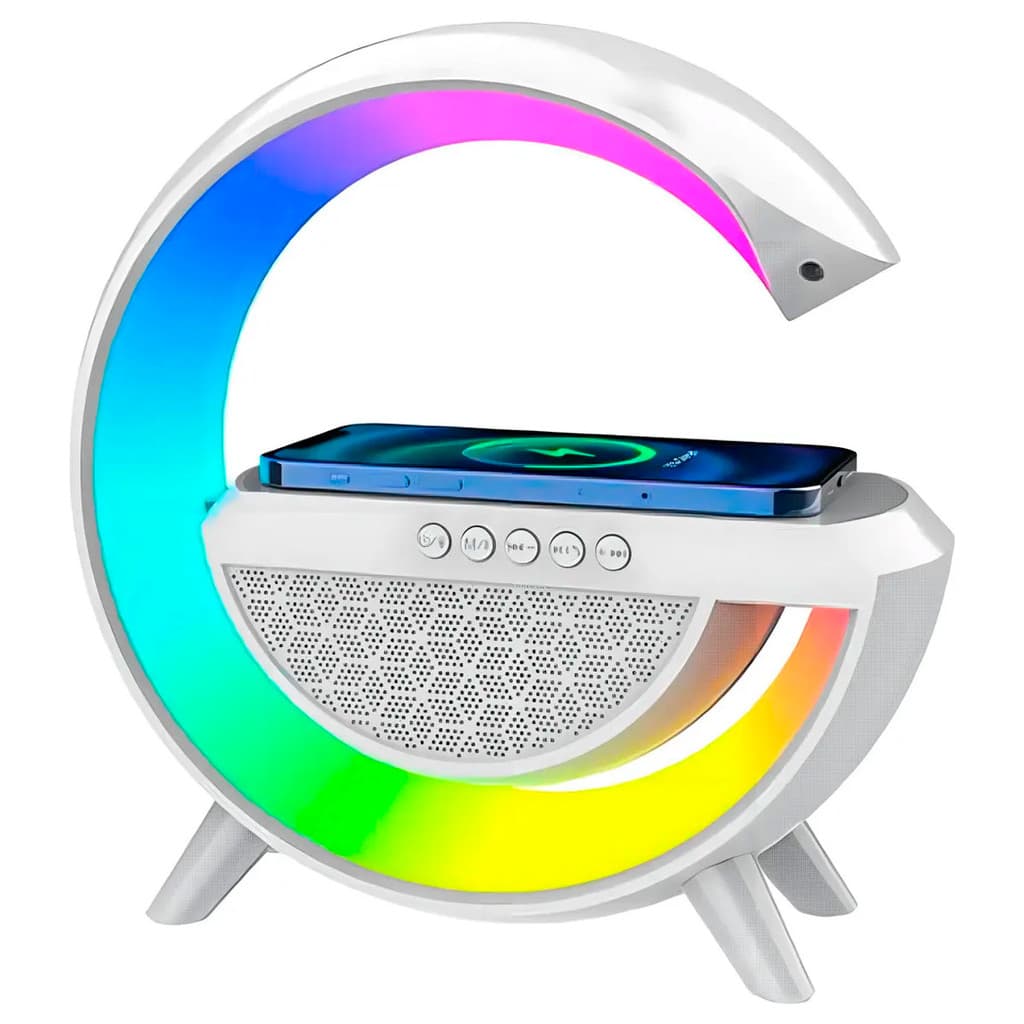 Luminaria Caixa De Som Bluetooth G Carregador Induçao Celular Usb LED RGB Radio FM Musica Iluminaçao Festa