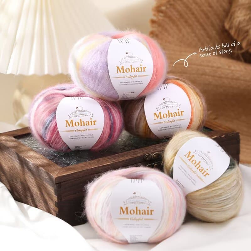 Pequeno grupo de nuvem seda Real mohair fio de lã segmento tingido cor gradiente fio mohair fino xale tricotado à mão Sw