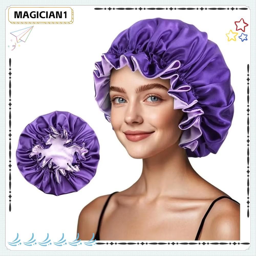Boné De Dormir De Cetim MAGICIAN , Toucas De Banho Reversíveis De Camada Dupla , Touca De Cabelo De Renda Grande Com Env