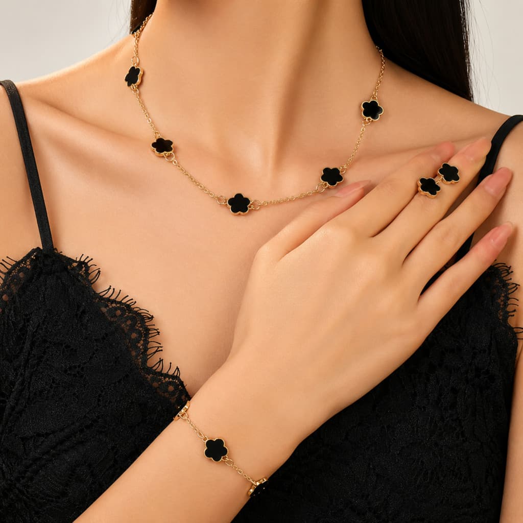 Conjunto de joias da sorte com trevo de quatro folhas para mulheres colar pulseira e brincos  Presente para mulheres