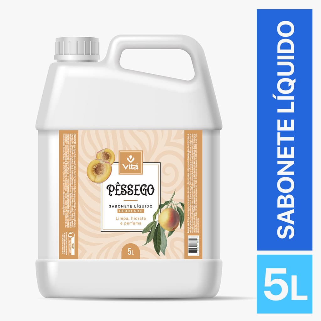 Sabonete Líquido Perolado Perolizado Pêssego 5L Galão Refil Econômico para Mãos Lavabo Banheiro