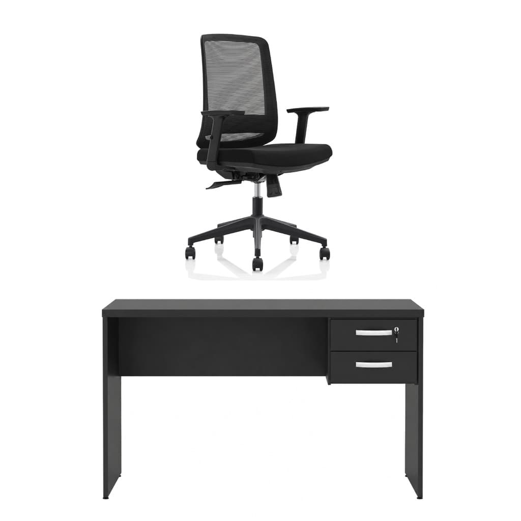 Kit Mesa De Escritório 120x60cm Com Gaveta + Cadeira Netflex