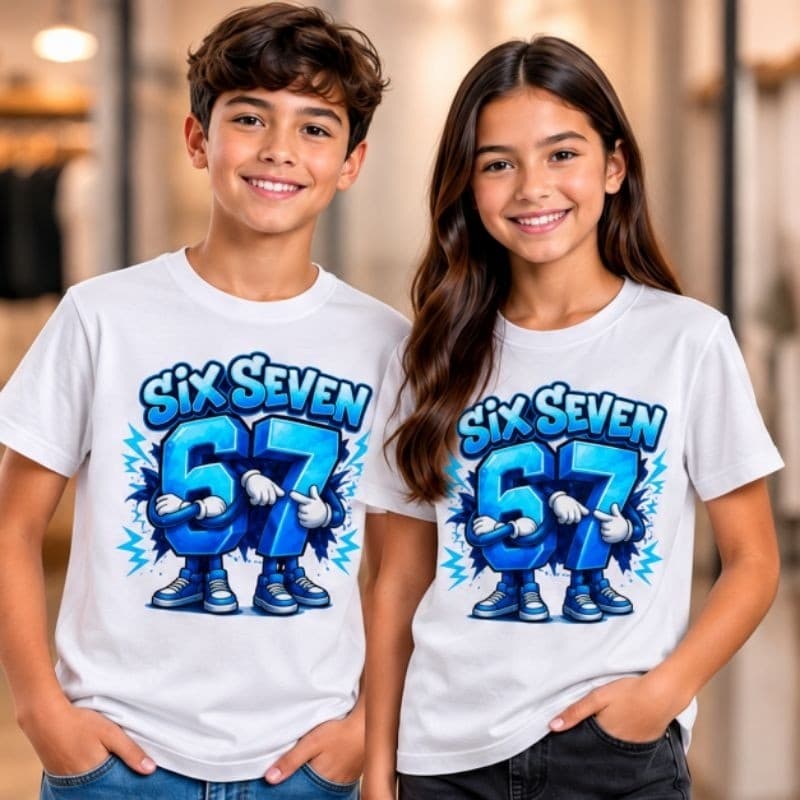 Camiseta 67 Six Seven Inspirada Estampa Colorida Personagens 100% Algodão Confortável