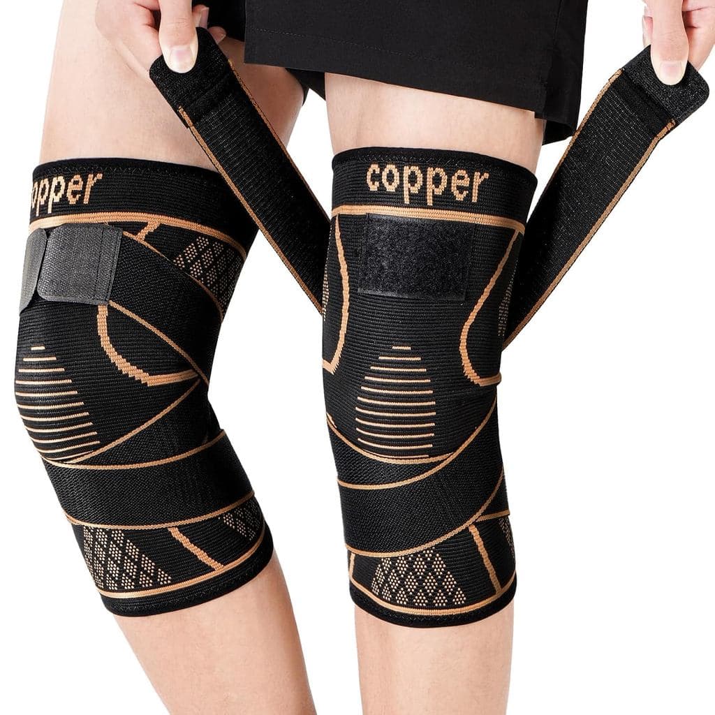 Joelheiras Esportivas Unissex de Cobre – Conjunto de 2 peças de suportes para ligamentos do joelho, joelheiras de compre
