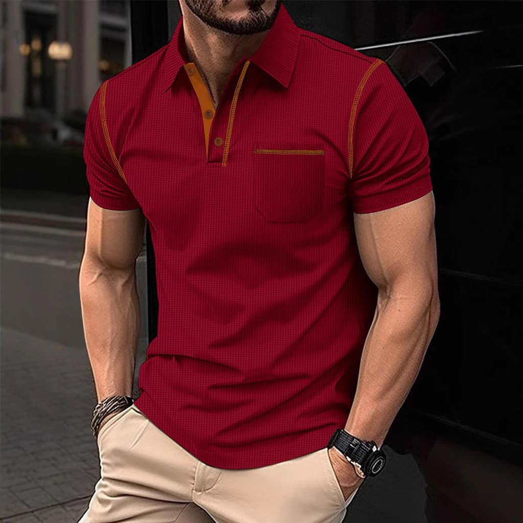 Waffle Manga Curta Casual Cor Sólida Moda Botão Top