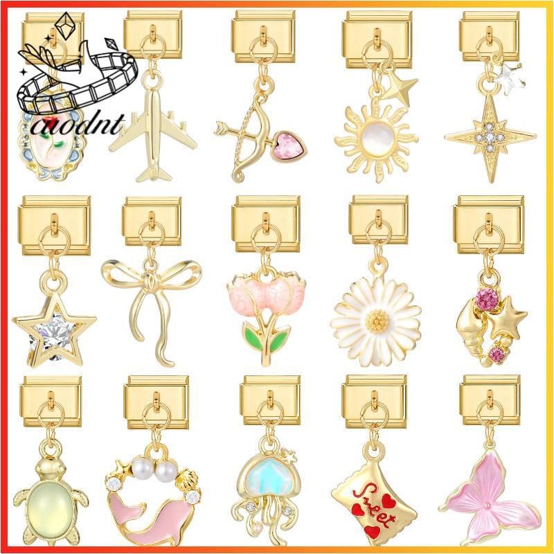 Flor Dourada Lua Pingente Italiano Charme Pulseira Caber 9mm De Aço Inoxidável Jóias Fazendo Acessórios DIY Retro Person