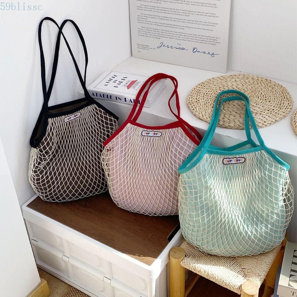 Bolsa de Ombro Trançada BLISSC, Grande Capacidade, Tecido de Verão Vazado, Bolsa Tote de Malha de Nylon Simples e Modern