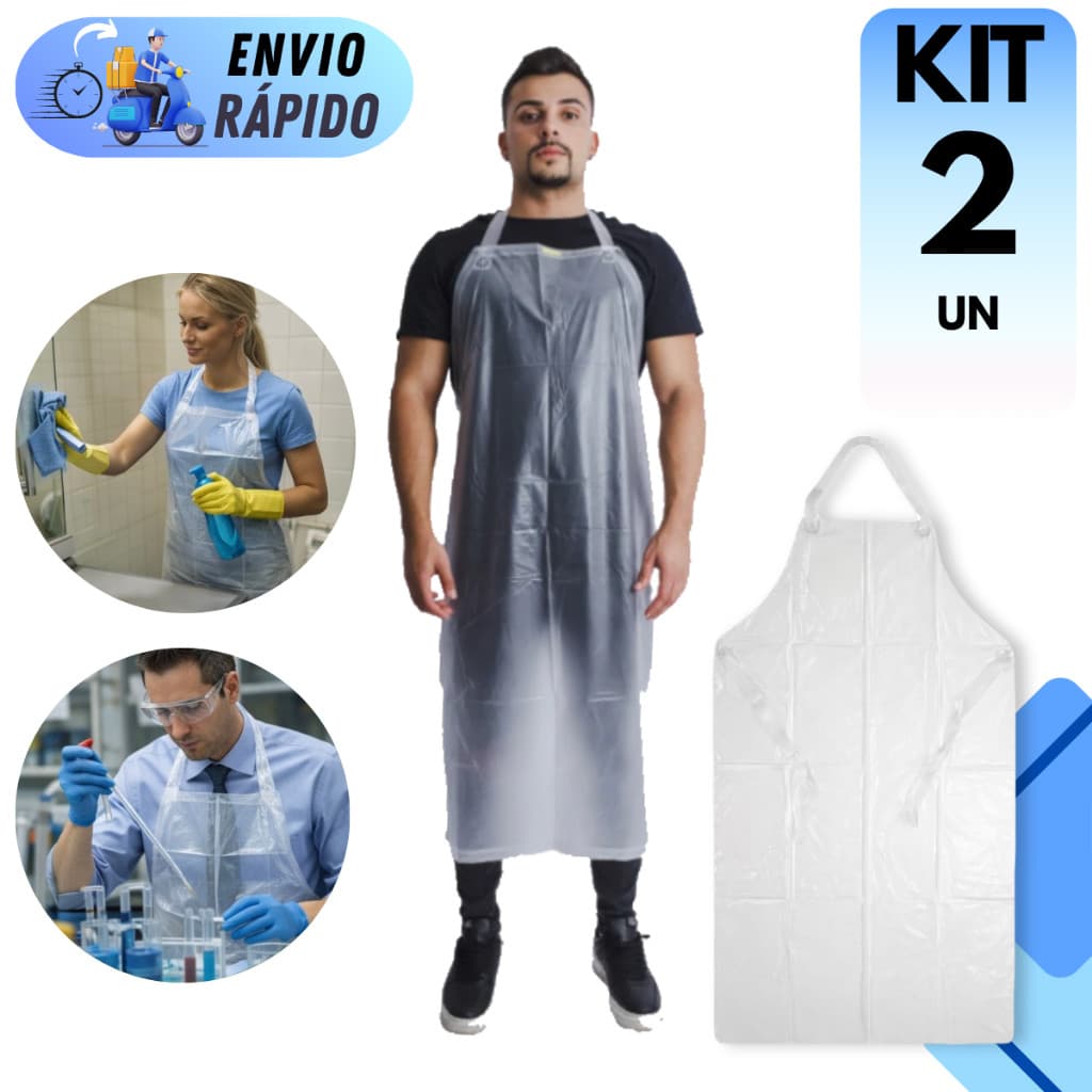 KIT 2 AVENTAL DE VINIL 1,20X70CM INCOLOR IMPERMEÁVEL PARA COZINHA LIMPEZA CHURRASCO RESISTENTE