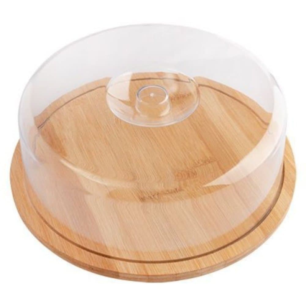 Boleira Com Tampa Clink 28cm Bambu Plástico ABS Porta Bolo Redonda Para Bolos Tortas Pães Doces