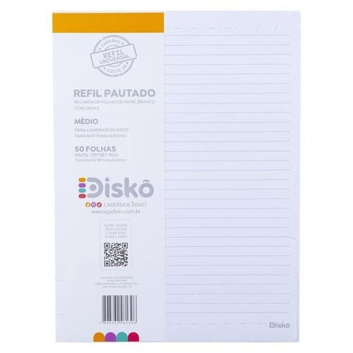 Refil Papel Pautado Reposicionavel 50 Folhas Tamanho Medio Formato Disco Escolar