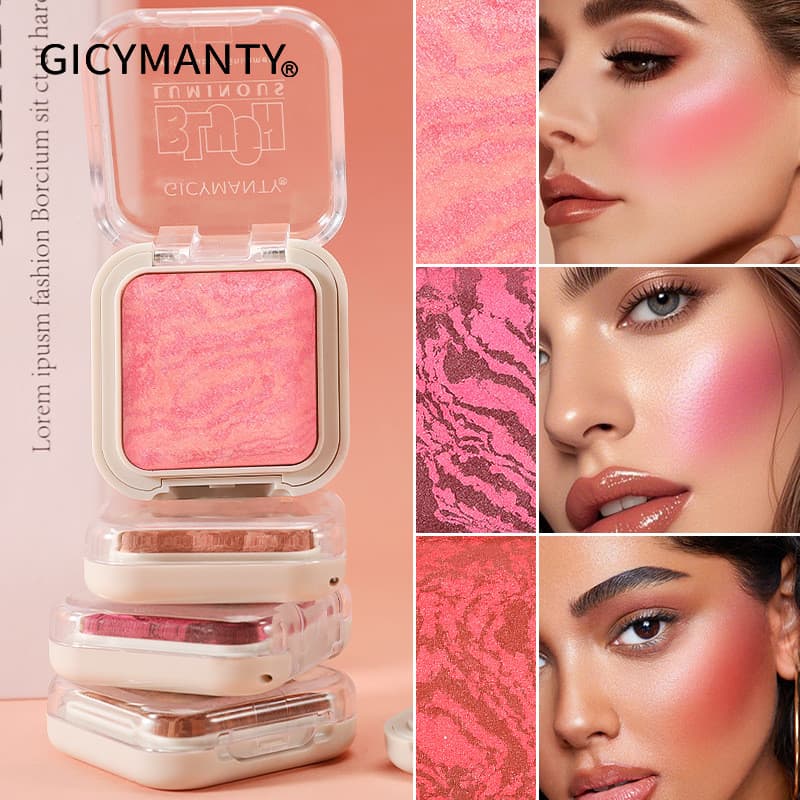 GICYMANTY Blush em Pó com Efeito Mármore, Brilho Fino e Acabamento Perolado