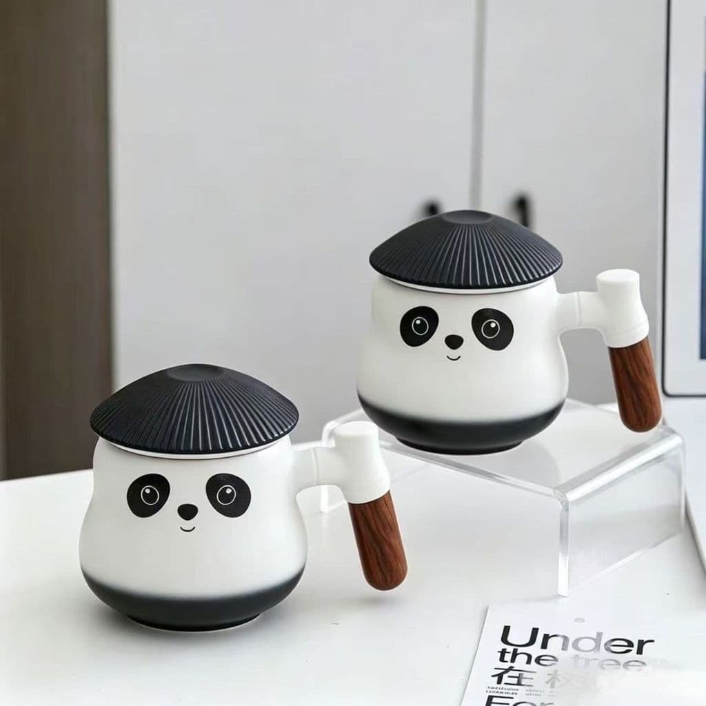 [Estoque pronto] Criativo novo estilo Panda com tampa caneca de cerâmica chá separação água escritório casa bonito chá x