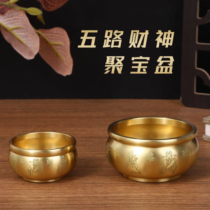 Queimador de incenso em latão estilo chinês com cinco saídas, em forma de tigela do deus da riqueza, para uso doméstico,