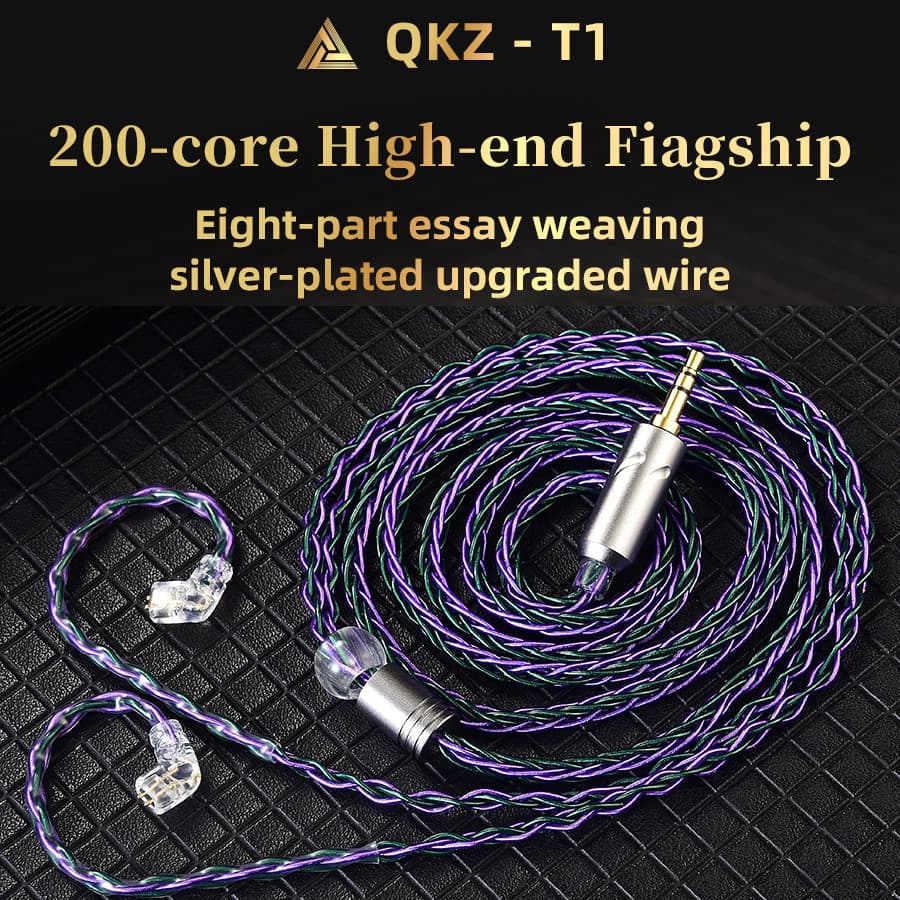 Cabo de atualização para fone de ouvido QKZ T1 T100, 8 fios banhados a prata, plugue de 3,5 mm / Tipo-C, 2 pinos