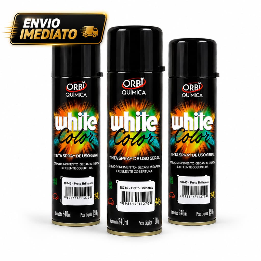Kit 3 Tinta Spray Preto Brilhante Móveis Metal Madeira Plástico 340ml