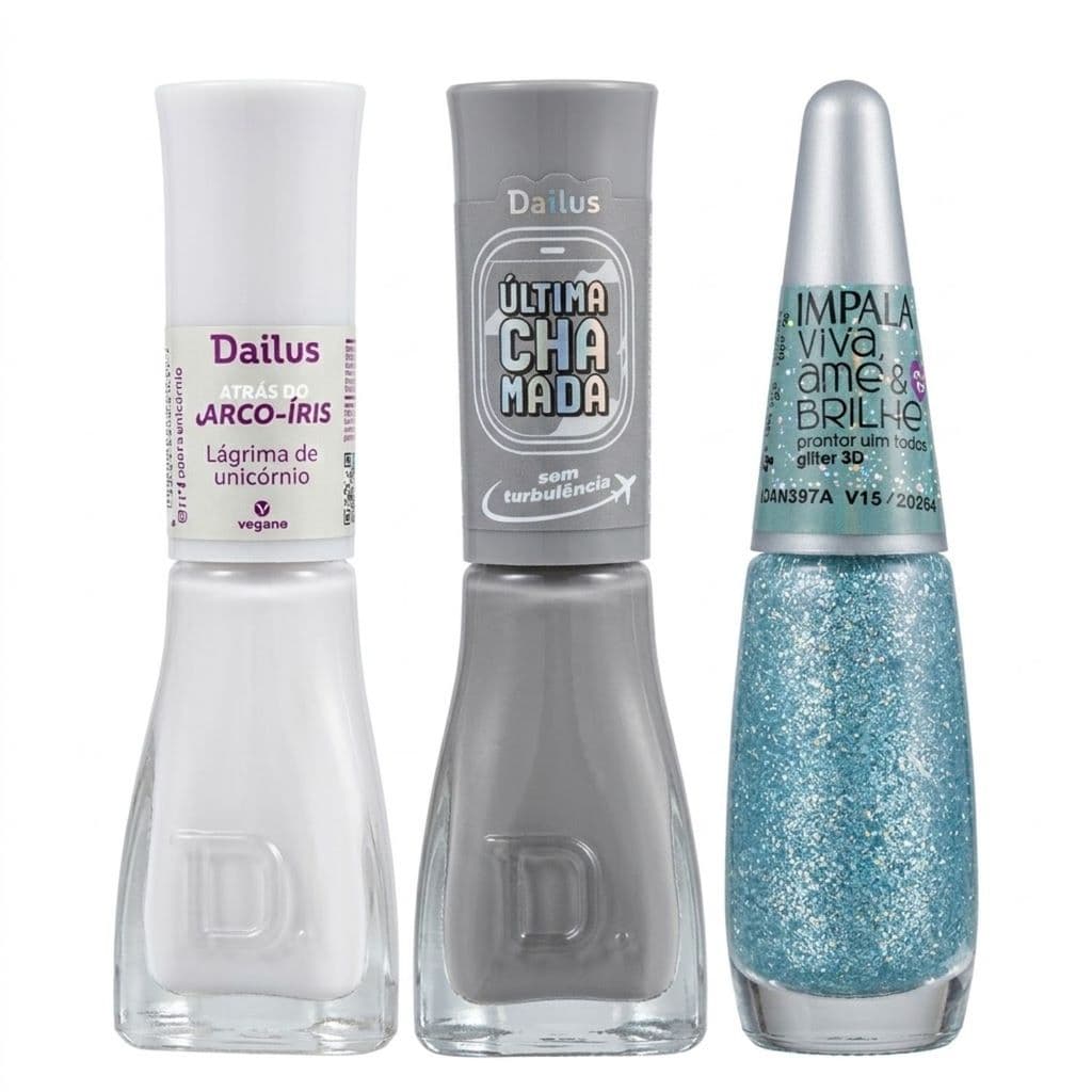 Kit 3 Esmaltes Dailus Cinza E Impala Pronta Pra Tudo 3D