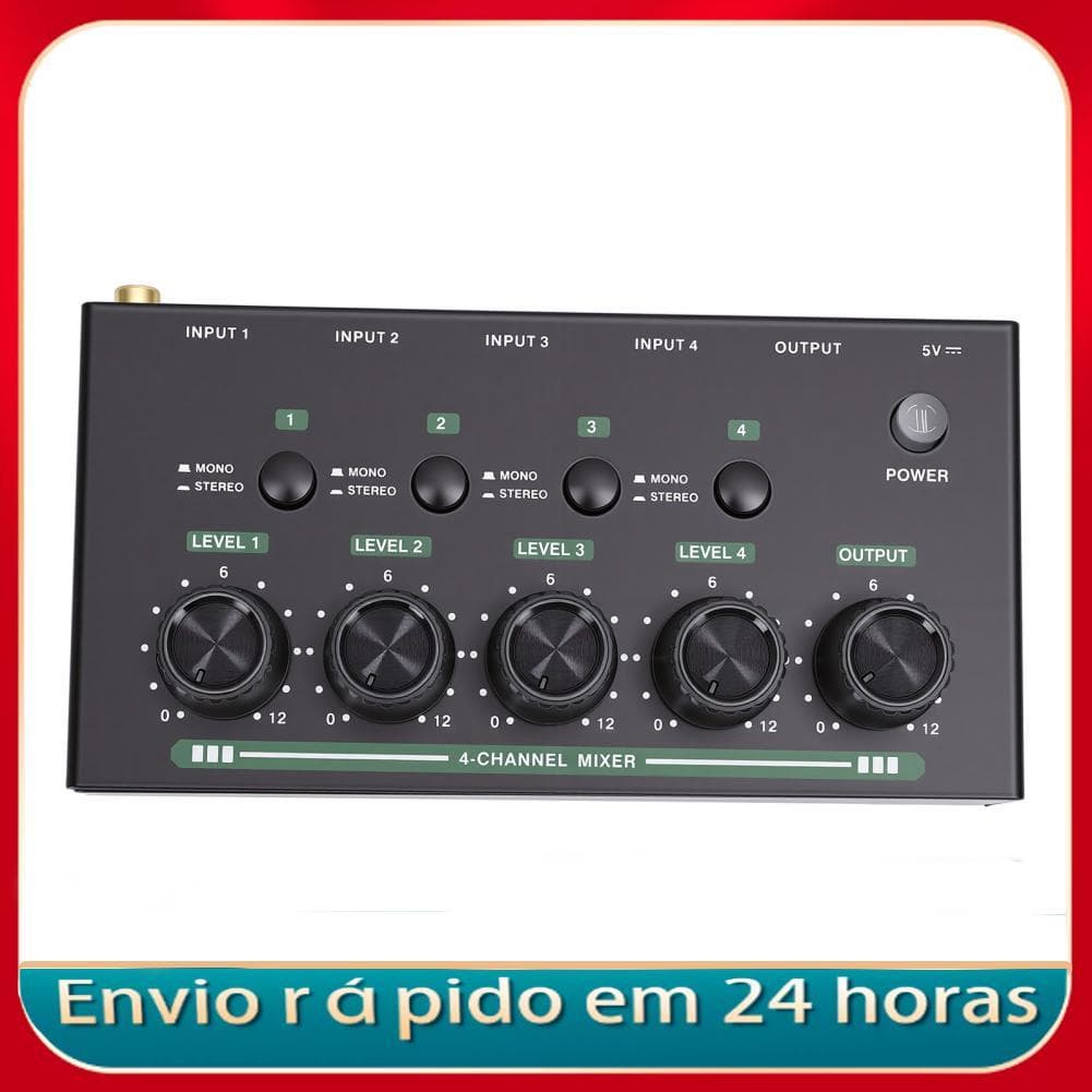 Mixer de som estéreo Mingzhe portátil de baixo ruído 4 canais para gravação em estúdio doméstico e transmissão ao vivo