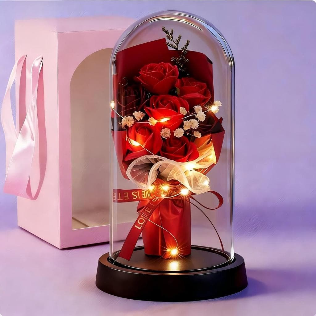 rosas flores artificiais secas para decoração jarro de buquê flor sempre viva com Luz LED Presente Namorada aniversário