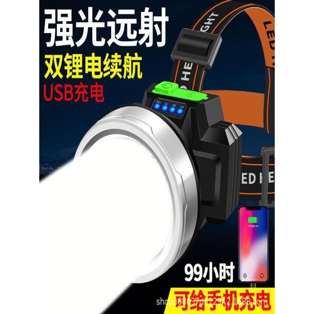 Farol forte luz de longo alcance recarregável à prova dwaterproof água Super brilhante montado na cabeça noite pesca min