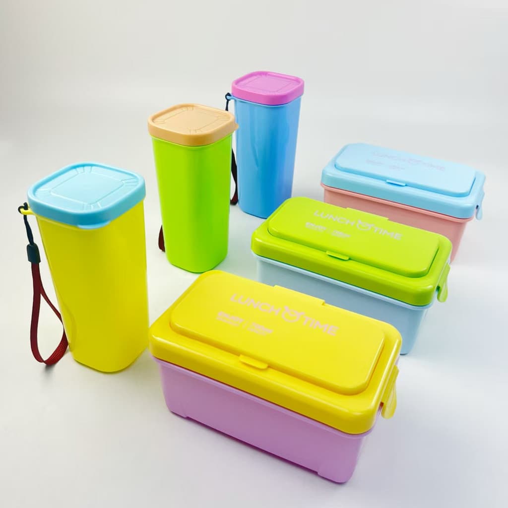 [Estoque pronto] Conjunto de lancheira portátil Lancheira de plástico Combinação de copo de água selado Aquecimento de m