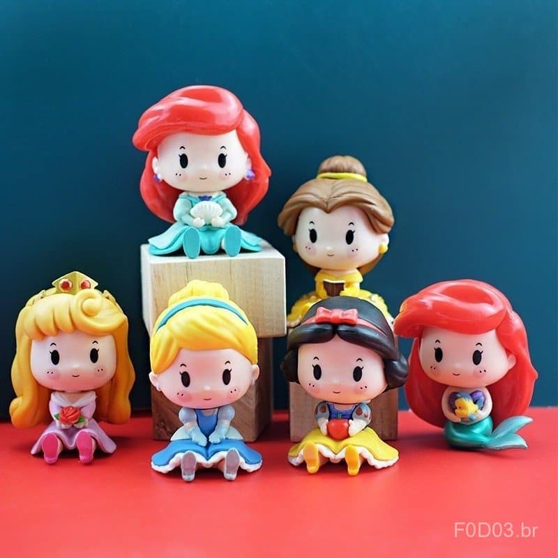 6 Pcs Set Princesa Da Disney Branca De Neve Ariel Belle Figura Brinquedos Topper Bonecas Bolo Festa De Aniversário Decor