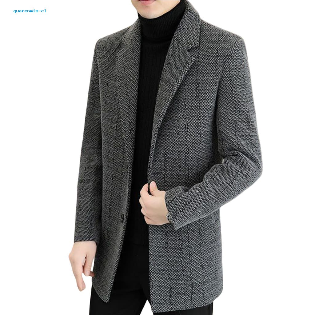 Casual Outerwear Soft Men's Woolen Coat Long Sleeve Single Breasted Jacket with Pockets Loose Fit Lapel for Cold Weather