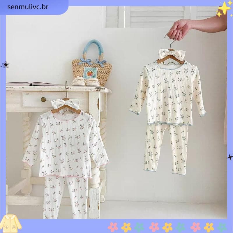 Casual Loungewear outono novo estilo bebê menina calças de manga comprida Floral alemão veludo pijamas de duas peças men