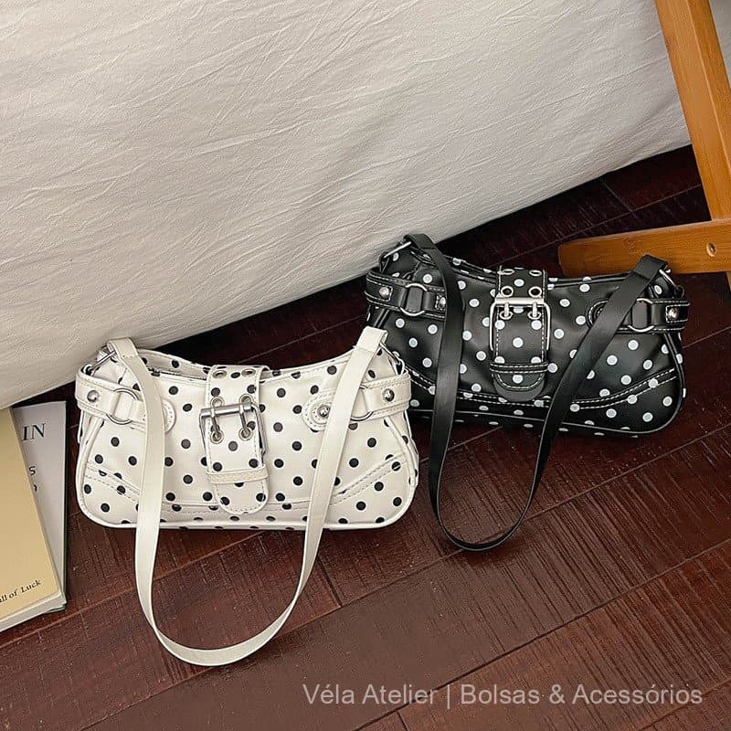 Bolsa Feminina Baguete Poá Retrô Com Fivela Estilo Y2K Ombro