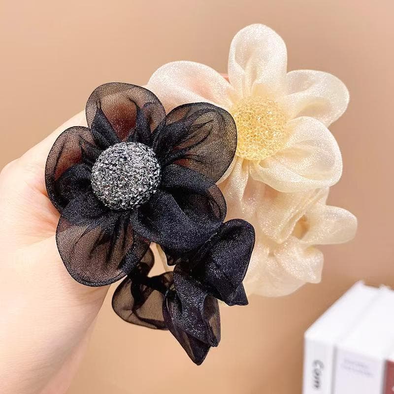 T elegante gaze flor salsicha anel elegante luz luxo strass All-Match Organza cocar simples feminino anel de cabelo LD71
