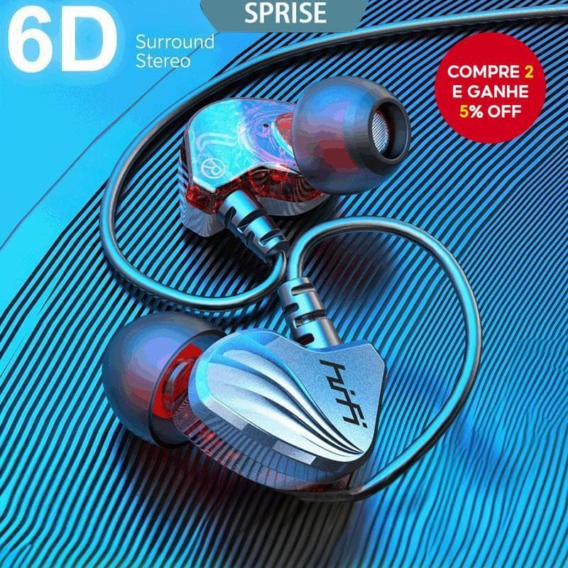 Fones de Ouvido Estéreo HiFi Dual Drive 6D da SPRISE com Microfone, Headset Universal com Fio, Controle de 3,5mm