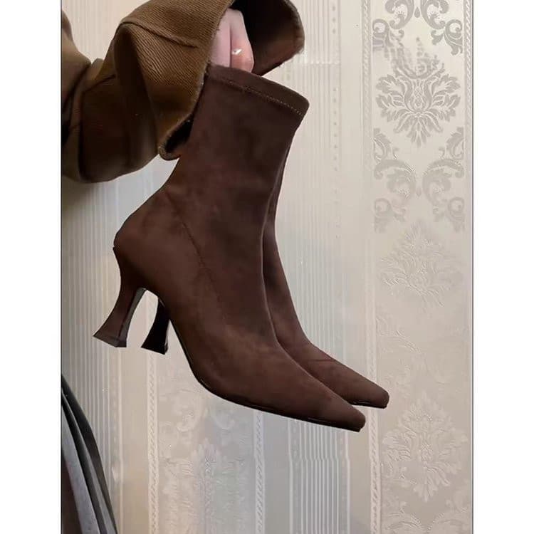 Botas Femininas de Bico Fino, Botas Curtas com Zíper Traseiro, Botas Casuais Retro com Salto Anabela, Tamanhos 34-42