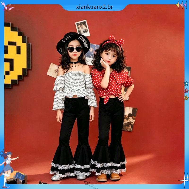 Meninas Retro desempenho moda calças largas 80 estilo Hong Kong 90 trajes de desempenho das crianças idade personalidade