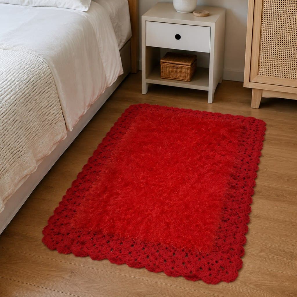 Tapete de Crochê Luxo Vermelho Artesanal 56x78 sala quarto