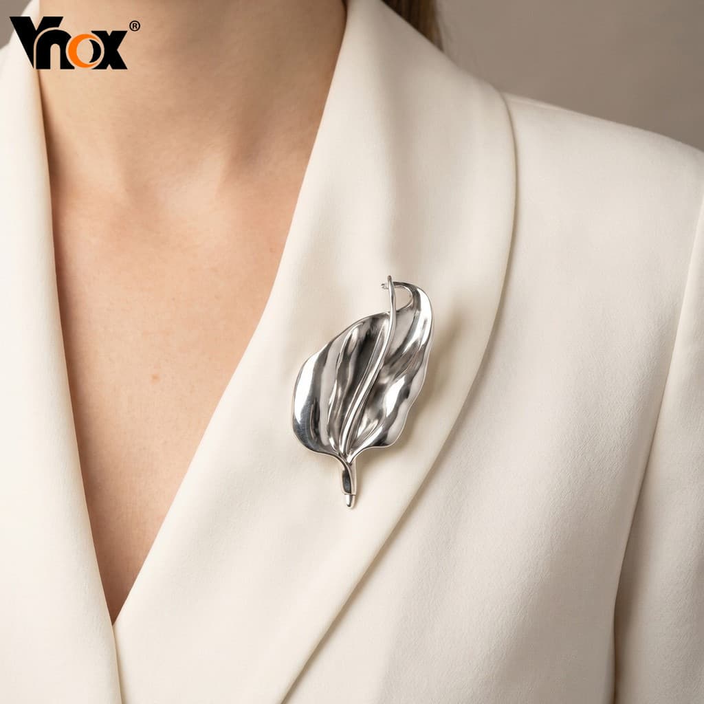 Vnox Feminino Broche De Folha De Aço Inoxidável Pino Prata Design Irregular Cachecol E Acessório De Lapela