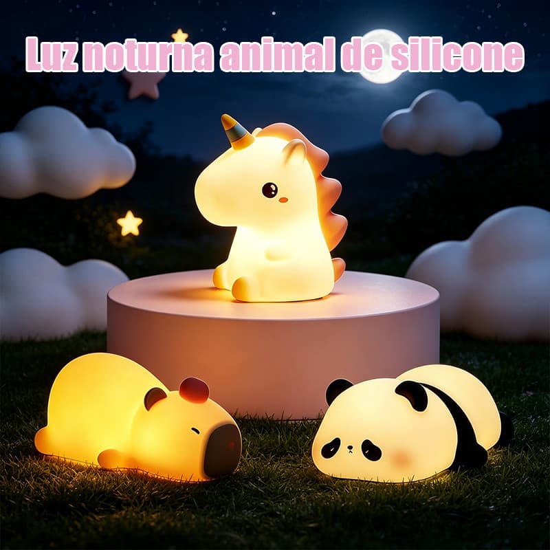 Luminária Capivara Panda Unicórnio Silicone LED Recarregável USB Sensor Toque Lâmpada Noturna