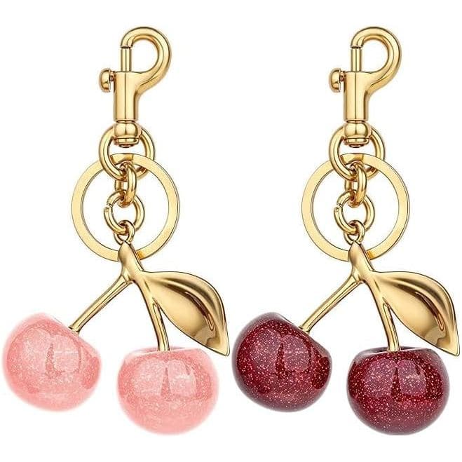 2 CHAVEIROS DE CEREJA, ACESSÓRIOS DE CEREJA PARA BOLSAS, CHAVEIROS BRILHANTES PARA BOLSAS DE MULHER, CHAVEIROS PARA BOLS
