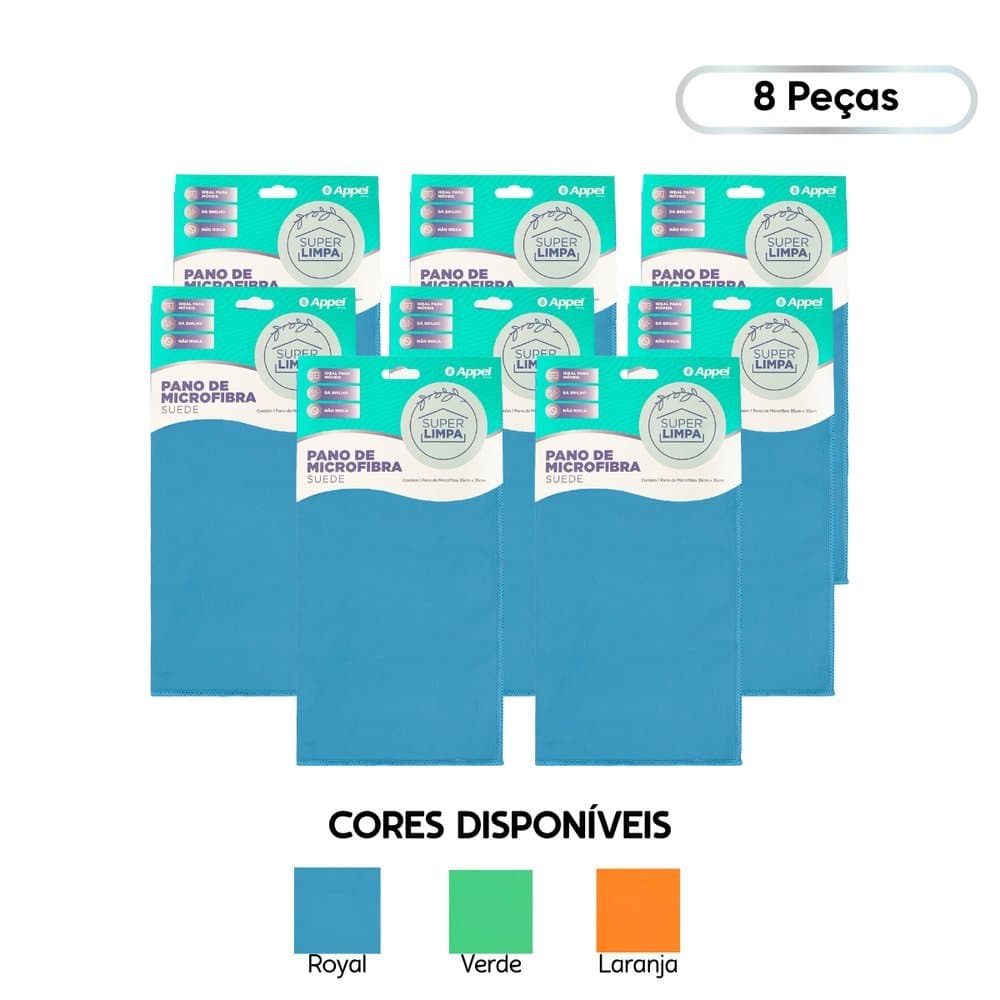 Kit 8 Panos de Microfibra Multiuso Suede 35 x 35 - Appel Home