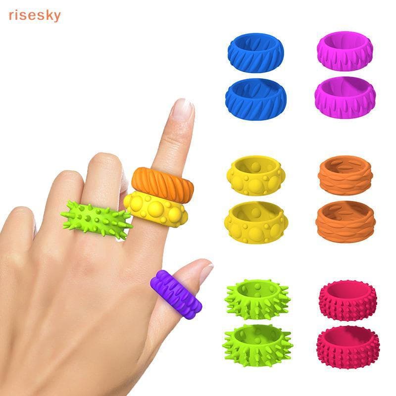 [risesky] Pacote De 12 Anéis Sensoriais E Brinquedos Fidget | Anel Macio Flexível Pontas De Borracha Engradura Calmante
