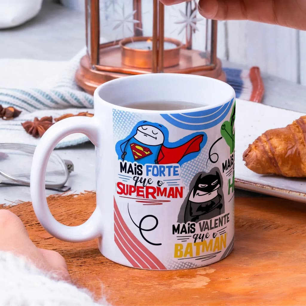 Caneca Dia Dos Pais Super Pai Porcelana Branca Premium Flork Super Heróis